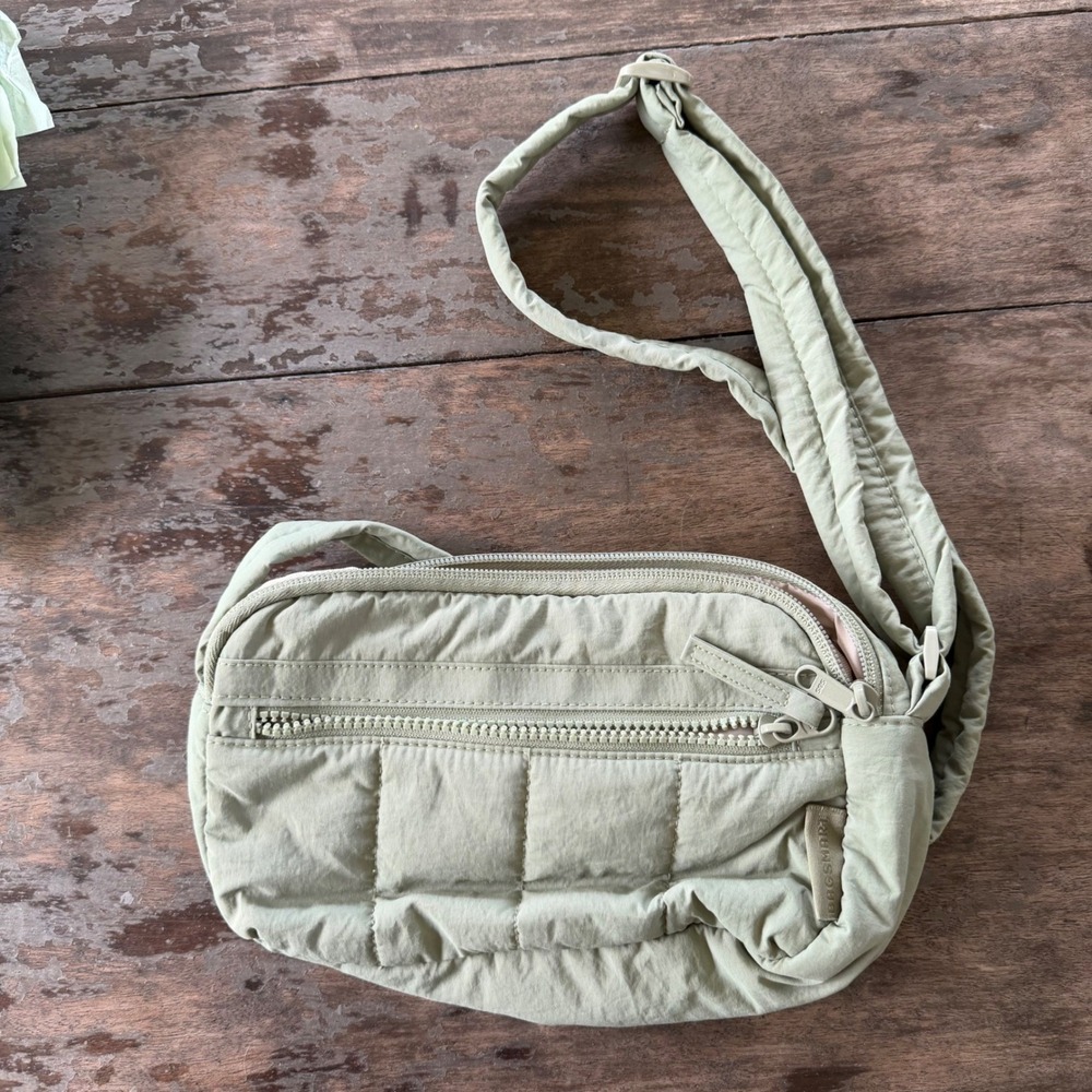 Bagsmart Quilted Puffy Crossbody Bag Sage Green RFID Safe Travel Pouch